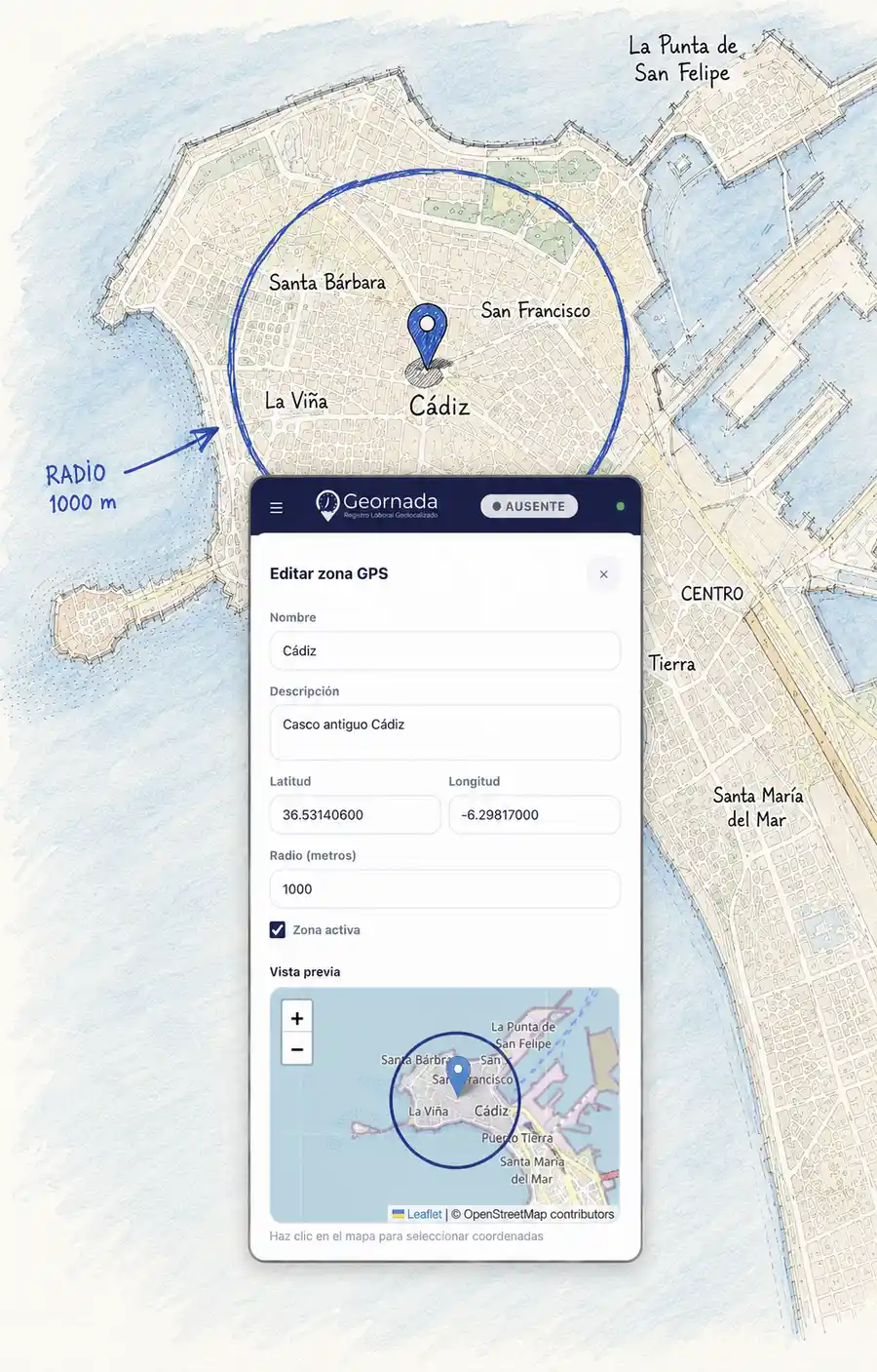 Definición de zonas de fichaje en la app de Geornada | Geornada